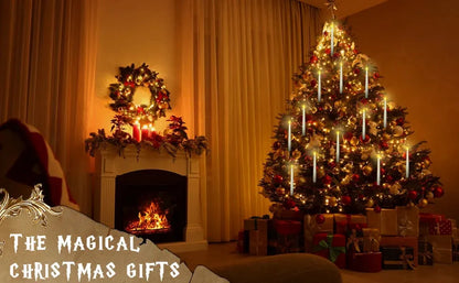 A cosy living room with a Christmas tree and fireplace, decorated for the holiday season.