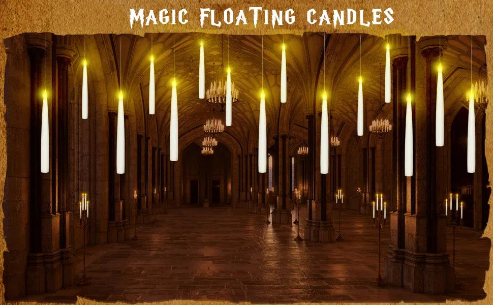 Long hallway with floating candles in a fantasy setting